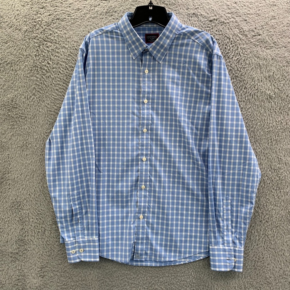 UNTUCKit Shirt Mens Size XL Button Up Plaid Extra Large Slim Fit Nylon Blue* - Picture 1 of 8